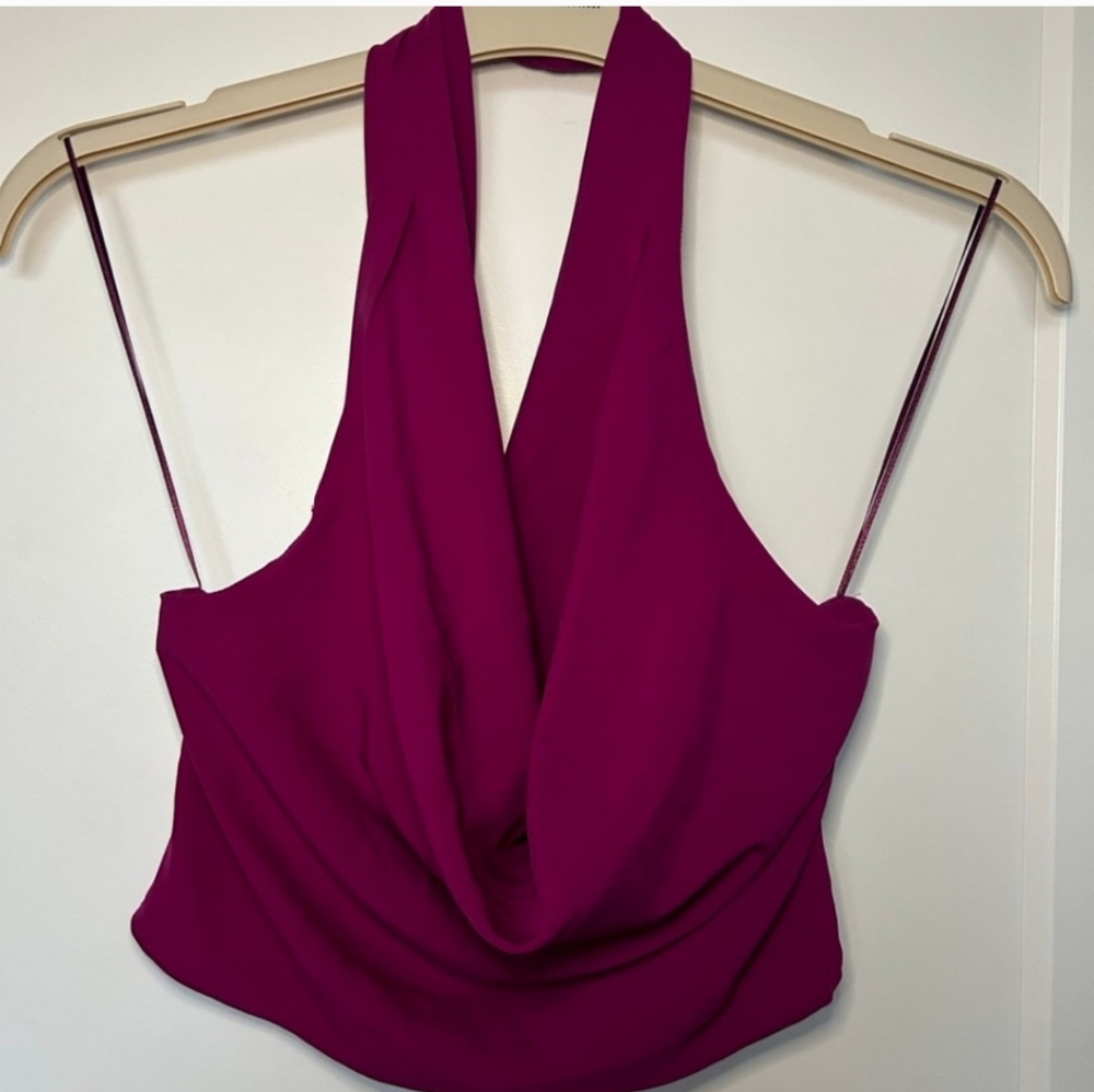 Zara Halter Cowl Neck Fuchsia Blouse Size M